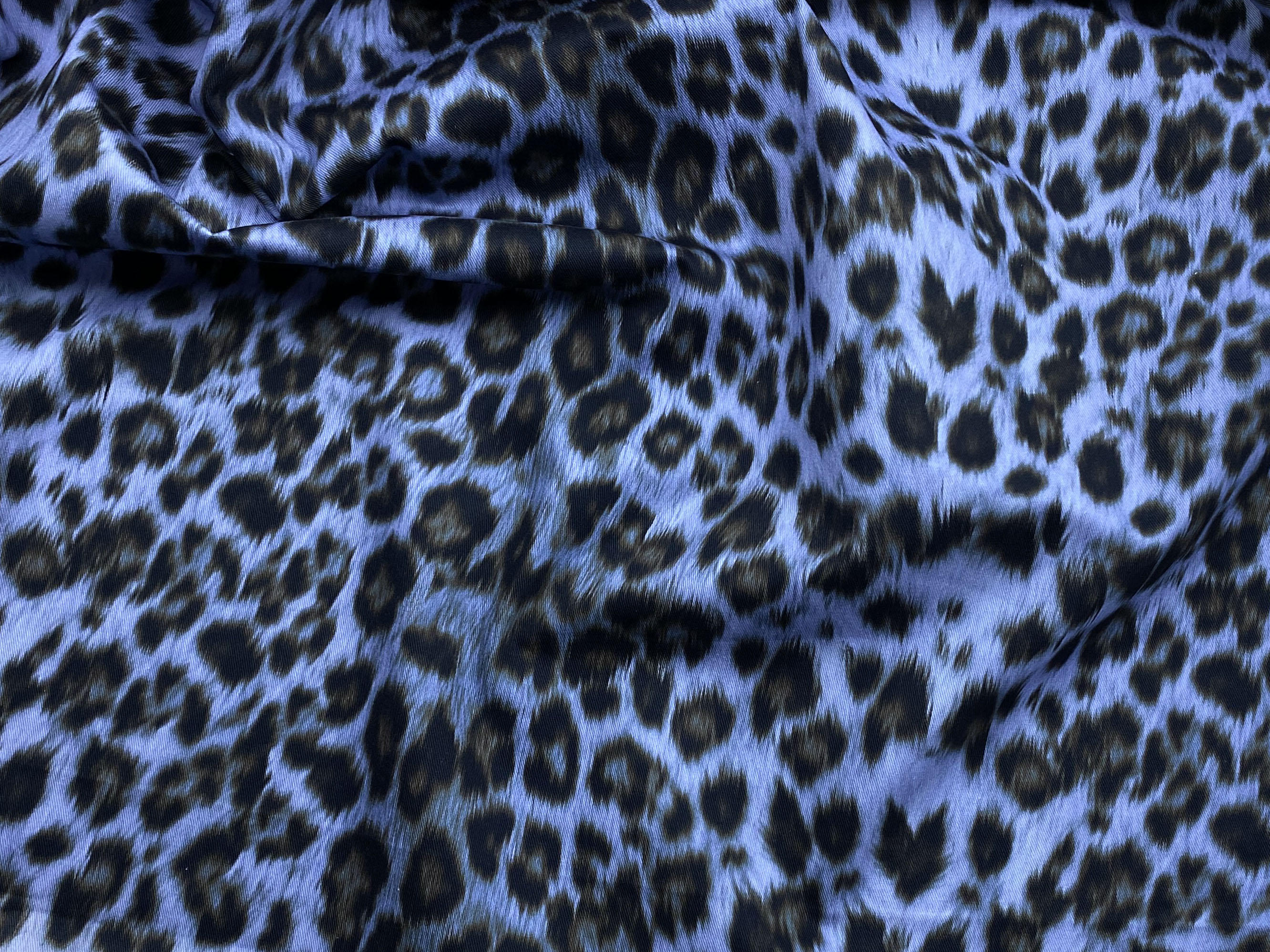 Ткань Джинса  голубого цвета с принтом  леопард 12626 3