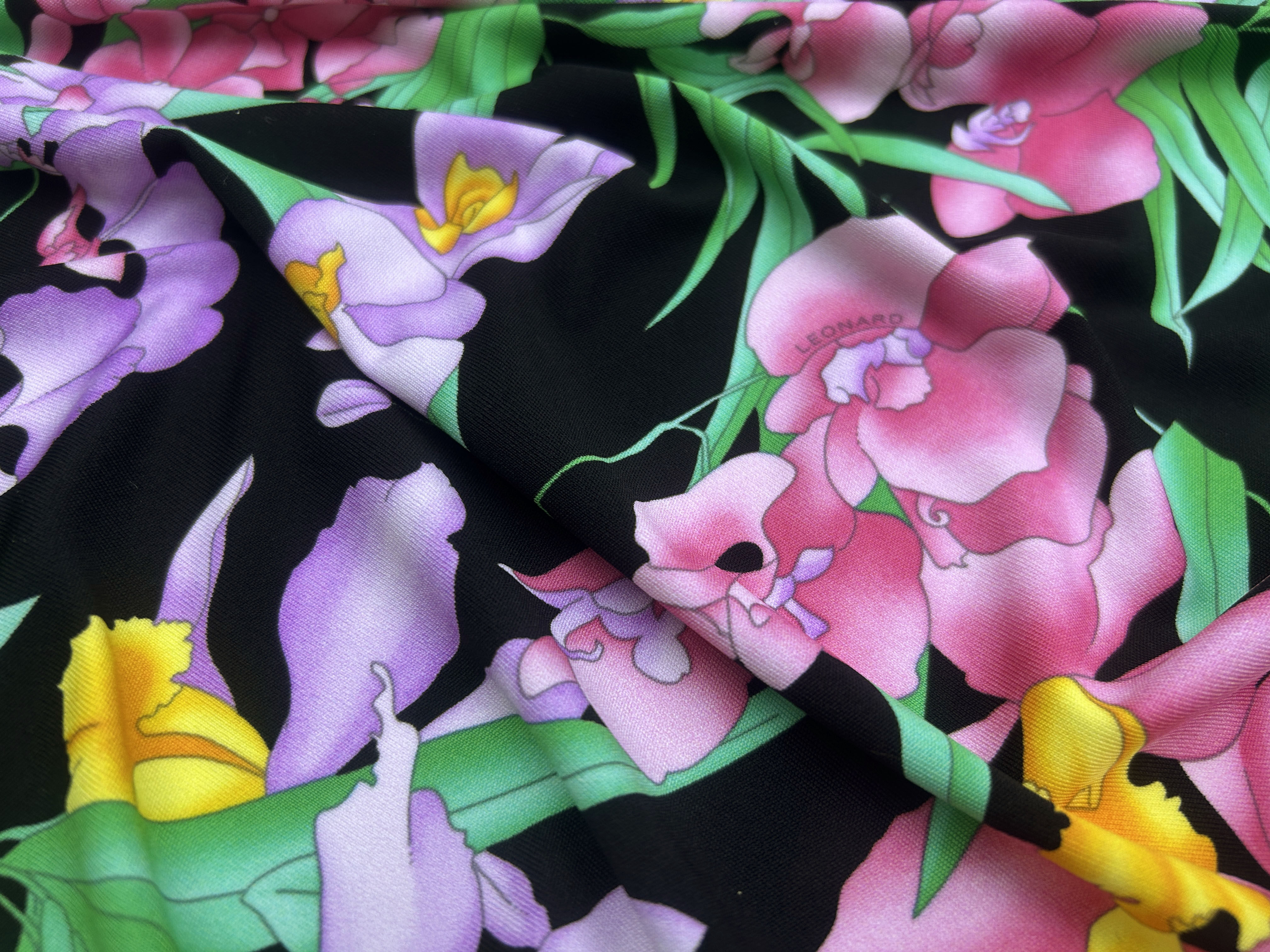 Ткань Трикотаж чёрного цвета с принтом цветы 38502 2
