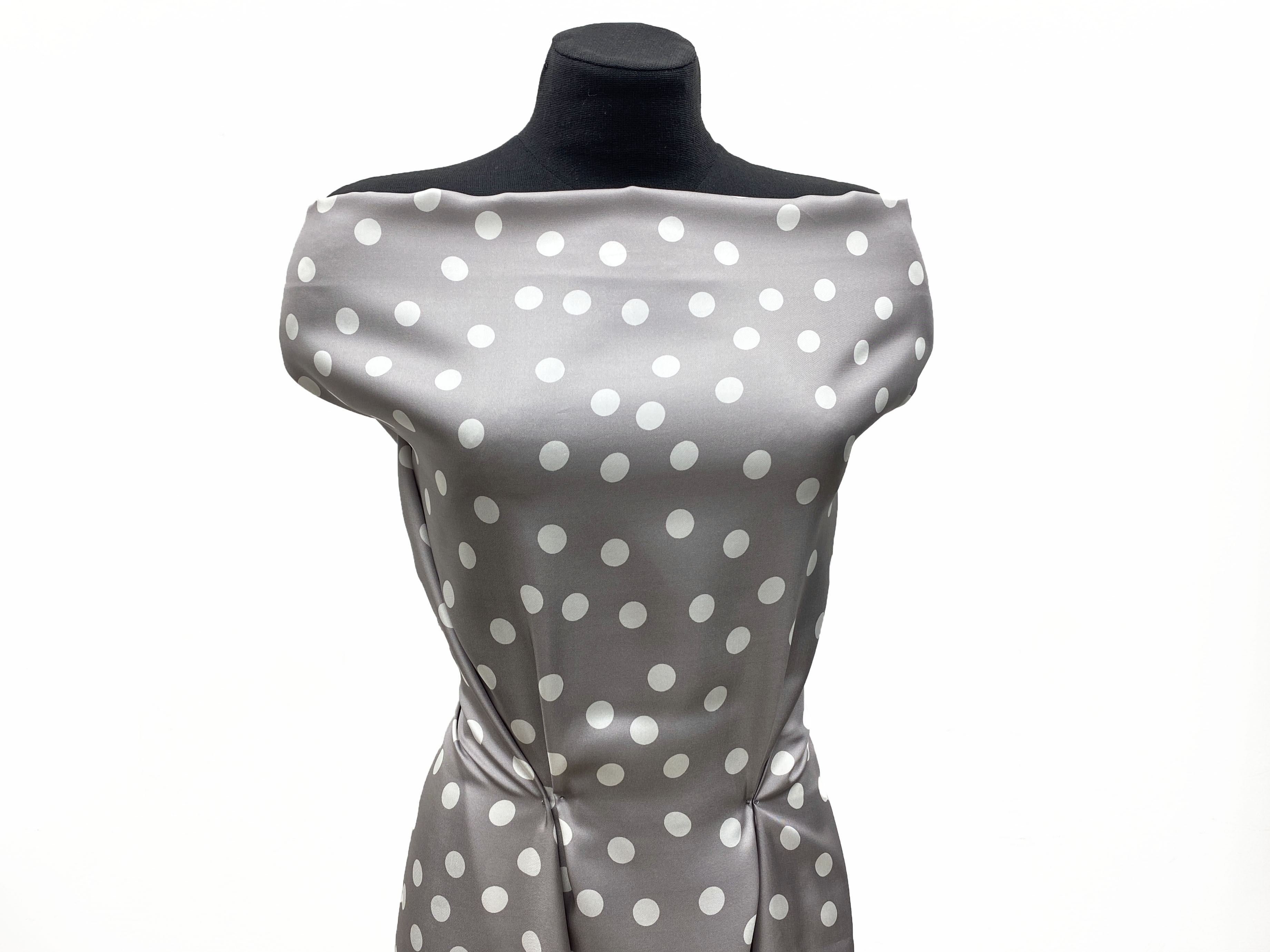 Ткань Твил  серого цвета  с принтом   белый горох 46690 5