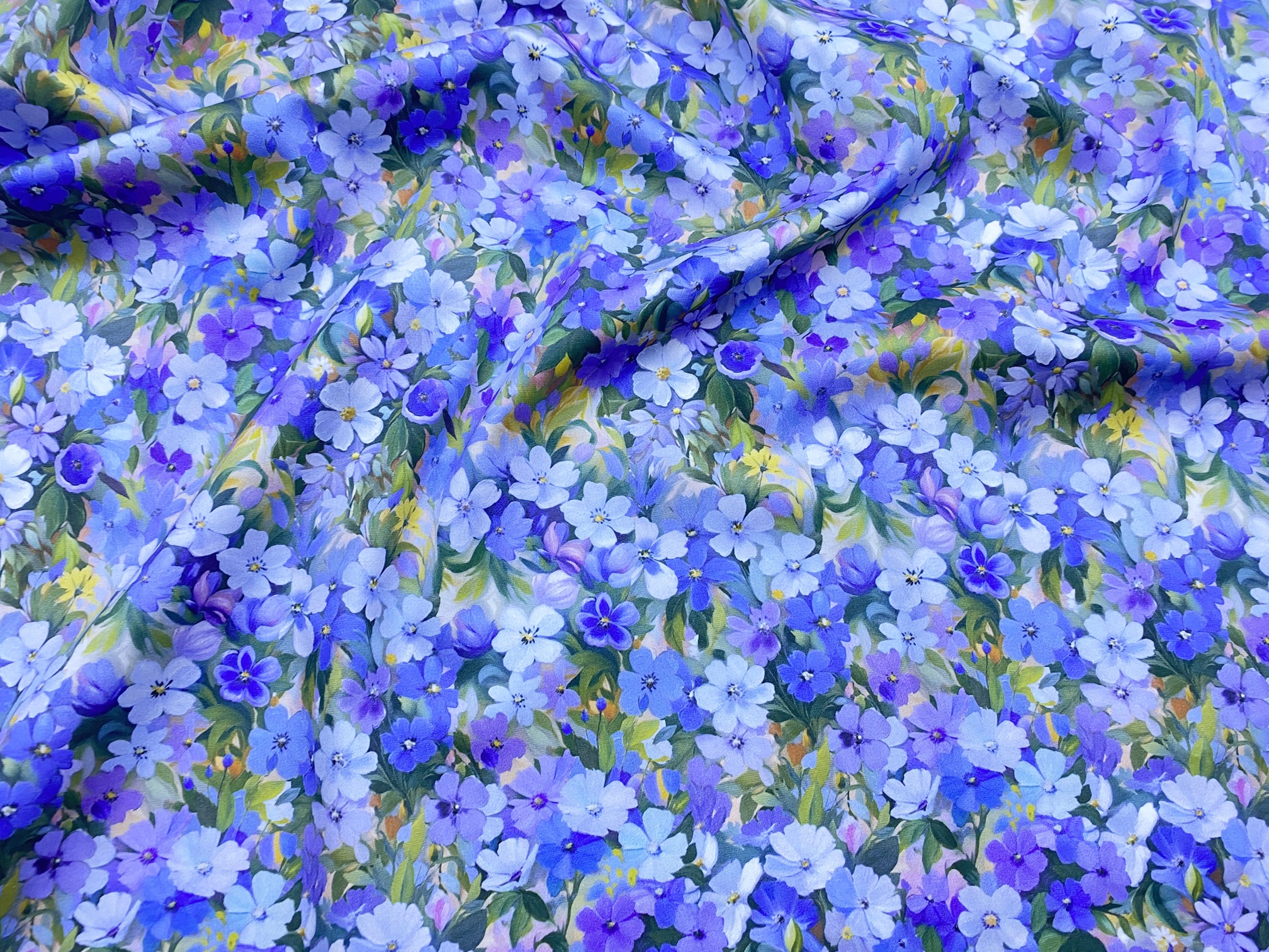 Ткань Ткань Хлопок розового цвета с принтом голубые цветы 14124 3