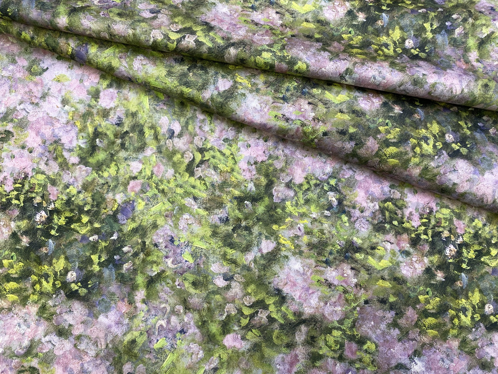 Ткань Хлопок   розово-зеленого цвета с принтом  мелкие цветы 14266 1