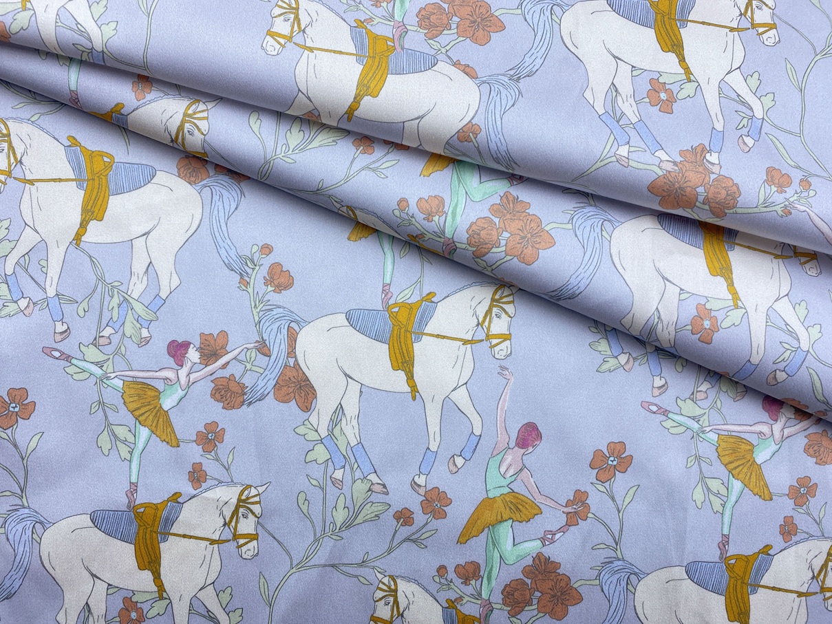 Ткань Хлопок  голубого цвета с принтом   балерина на лошади 14399 1