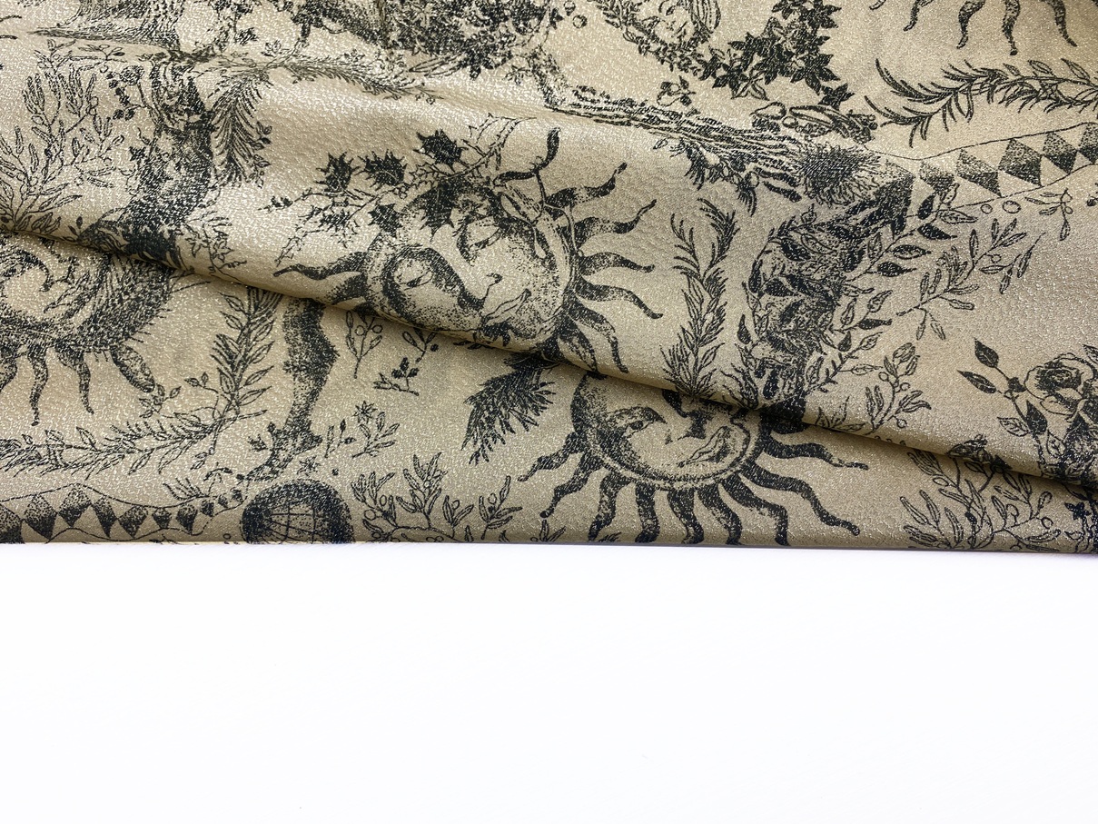 Ткань Муслин  бежевого цвета с принтом  солнце 14448 4