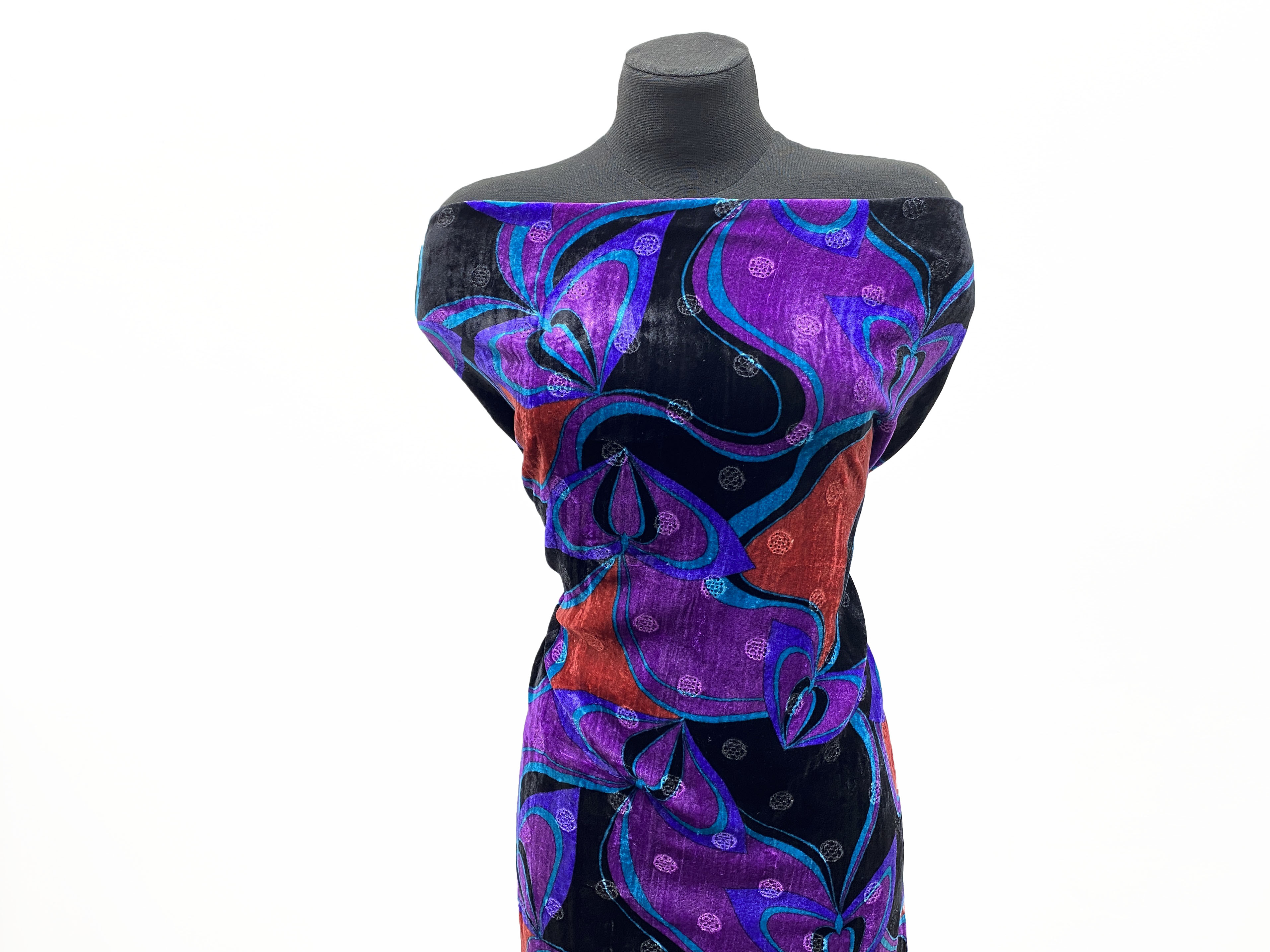 Ткань Бархат чёрного цвета с принтом разводы  03539 5